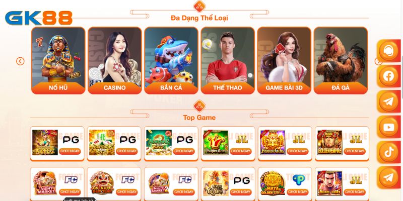 Danh sách game chất lượng của nhà cái GK88